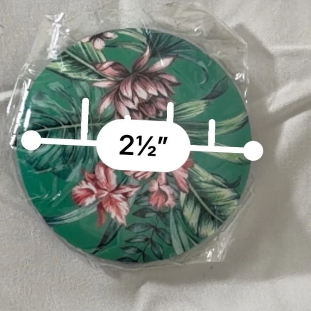 CEDON MuseumShops Tropical Floral Compact Pocket Mirror Green Pink NWT 115-51